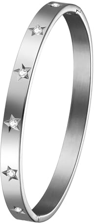 JewelryWe Schmuck Damen Armreif Edelstahl Zirkonia einfache Stil Liebe Armband 6mm breit mit Schließe Armspange Gravur