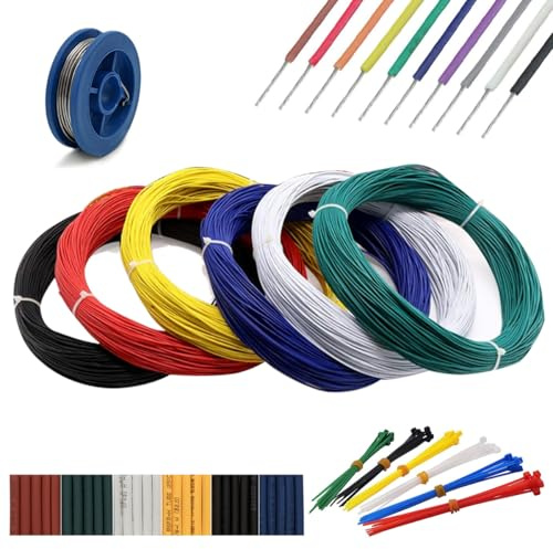 UL1569-28AWG Electronic Wire Electrical Equipment Wiring Kit strands Copper | Tinned Stranded Connector Wire DIY Electronics High Temperature Resistant Wire, Tools Included (16.4 Feet X 6 Colors)