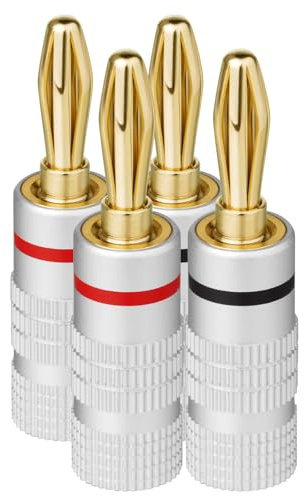 Aolso Clavija Banana Conectores Altavoces, 4 Piezas Conector Banana, 24K Altavoces Enchufe Conectores para Altavoces, Amplificadores y Otros Receptores de Audio (Rouge *2, Noir *2)