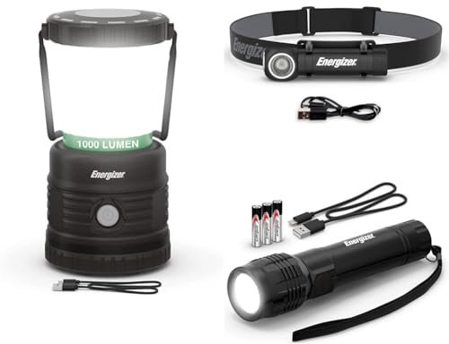 Energizer Rechargeable LED Camping Lantern, Hybrid LED Head Torch Rechargeable or Battery Powered & Rechargeable LED Tactical Torch