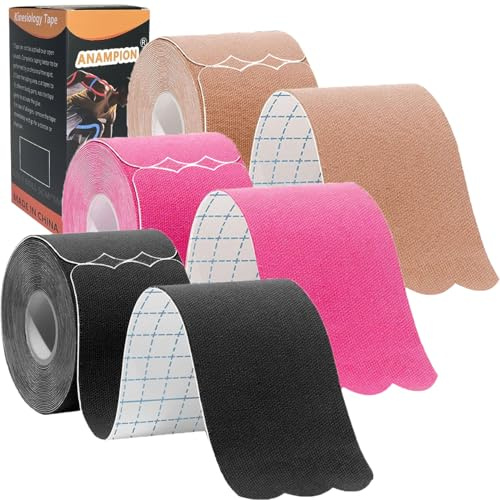 ANAMPION Kinesiotapes Vorgeschnitten Wellenstil(3 Rollen,5cm*5m) Kinesiologie Tape wasserfestes Physio Tape und Sporttape für den Sport für Knie Schulter und Ellenbogen Muskelstraffende Bänder(Mix)