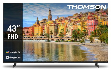 THOMSON 43 Pouces (109 cm) LED Full HD Google Smart TV, Wi-FI, Dolby Vision IQ, Dolby Atmos, HDR10, Bluetooth 5.1, Triple-Tuner (Câble-Satellite-Antenne), HDMI, CI, A Plus Panneau - 43FG2S14