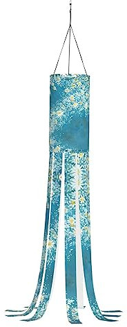 SABFWF Windsack mit Gänseblümchen-Druck, für Herbst, Winter, Thanksgiving, Outdoor und Geister-Thema, Windsack mit Stange, Weiß / Blau