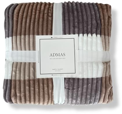 ADMAS Plaid Coperta in pile rigato a quadri retro in sherpa 150x200cm Art. 69039