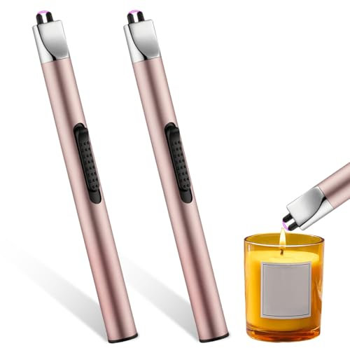 2 Pack Elektrisches Feuerzeug, Lichtbogen Feuerzeug Elektrisch, Stabfeuerzeug, USB Aufladbar Feuerzeug Stabfeuerzeug Winddichtes, Lichtbogen Feuerzeug für Kerzen Feuerwerk Küche Grill(Roségold)