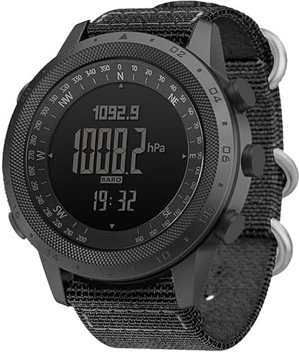 findtime Hiking Watches for Men with Compass Altimeter Barometer Pedometer Durable for Survival Adventure Sports Outdoor Tactical Military Designer Watch Nylon Band, Black, sport