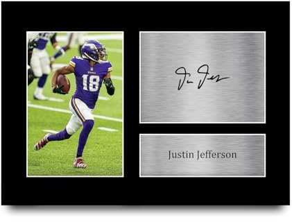 HWC Trading Justin Jefferson Minnesota Vikings Geschenkidee: Gedrucktes, signiertes Autogrammfoto für Fans von American-Football-Memorabilia - A4