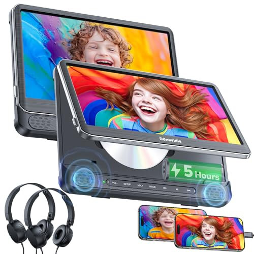 GOnavidio 12 Dual Car DVD Players with HDMI Input, Car TV with Headphones, Wall Charger, Support USB/TF Card, MP4/MKV, Watch Same/Different Movies, HD Decoding, Last Memory