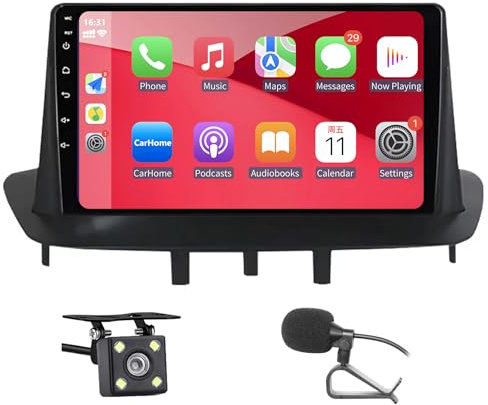 Autoradio 2 Din per Renault Megane 3 2008-2014. Wireless Carplay&Android Auto 9 Touchscreen con navigazione/telecamera di backup/Bluetooth/Wifi/Miror Link/MIC/FM/SWC