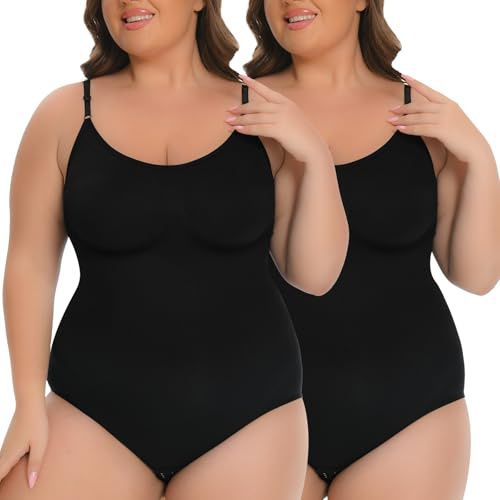 AoToZan 2 Pezzi Body Contenitivo Modellante, Body Shaper Donna Pancia Piatta Snellente Shapewear Bodysuit senza Cuciture Regolabile (Nero Nero, XL)