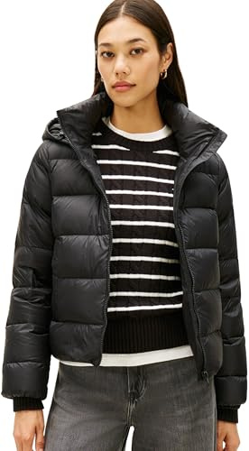 Tommy Hilfiger Donna Giacca Imbottita Down Casual Jacket con Cappuccio, Nero (Black), L