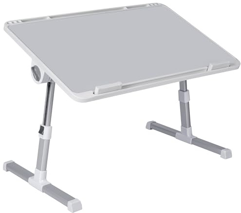 T-LOVENDO.ES Mesa Auxiliar portátil pequeña Plegable para Ordenador en Cama, Sofa, salón, Cocina, Cama, Suelo. Regulable en Altura y Ángulo. con Ranura para Tablet. Superficie Texturizada. 60x40cm
