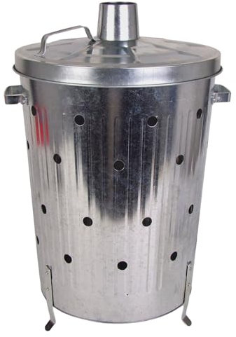 BURI Humus - Composter, 75 l, zincato, braciere, bruciatore, stufa da terrazza, legno e argento, rifiuti da giardino