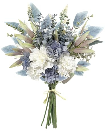 Wracra White Blue Dahlia Artificial Flowers, Hydrangea Artificial Flowers