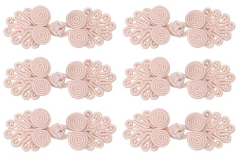 QUARKZMAN 6 Paare Froschknöpfe Verschluss Leichte Rosa 0,98x2,36 Zoll | chinesische Knoten, Nähknöpfe Verschlüsse, Mit Perlen, Für DIY Nähen Mäntel Umhang Pullover Brautkostüm Outfit