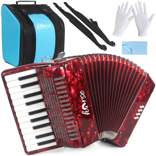 Accordion, 22 Keys 8 Bass Piano Accordion Acordeones Para Adultos, Acordeón De Adulto Azul for Beginners Adults, Educational Musical Instrument Sweet Sound with Straps and Padded Bag (Red)