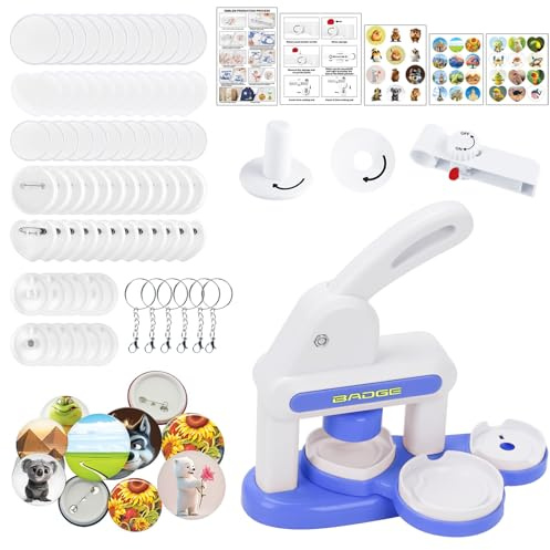 Buttonmaschine, 3-in-1 Buttons Selber Machen, 55 mm und 35 mm Pin Maker, Button Maschine Set mit 84 Zubehörteilen & Kreisschneider, Abzeichen Macher Maschine für Kinder Diy Geschenke