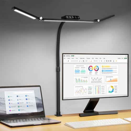 AVANLO Schreibtischlampe LED Dimmbar, Superhell 1500LM 24W Schreibtischlampe Klemmbar, 5 Farbtemperatur LED Tischlampe, Augenschutz Monitor Lampe für Arbeit, Studium, Zuhause, Büro