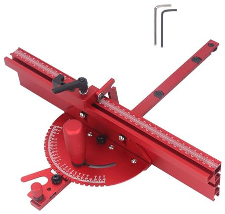 Gehrungslehre für Tischsäge, Sägezubehör Gehrungsanschlag, Standardschlitz 19x9,5 mm, Tischkreissägen-Anschlag mit 27 Winkelanschlägen, 40 cm Raster und abnehmbarer Scheibe, für 30/45mm T-Nut Schiene