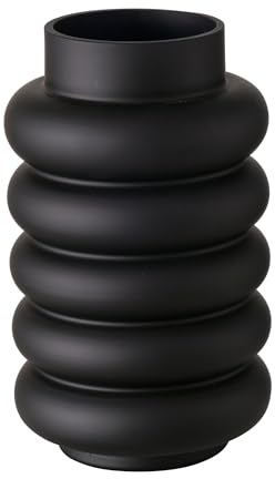 Vase Ribbo aus lackiertem Glas, Schwarz, 25 cm, rund, handgearbeitet | Handgearbeitete Vase aus schwarzem, matt lackiertem Glas – modernes Design mit eleganter, runder Form