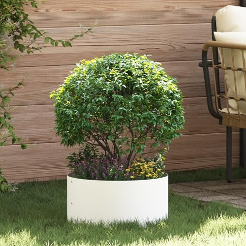 HaoChrymec Jardinière en Métal with Design Moderne, Forme Ronde, Jardinières Extérieur, Pot de Fleur Extérieur Grande Taille, Jardinière Balcon, Jardinière Haute, Blanc, 40 cm