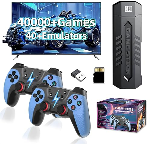 X2 Blue Consola de Juegos Retro con Dos mandos inalámbricos Recargables de 2,4 G,40000+ Juegos,40+ emuladores,Sistema Emuelec,Consola emuladora con Salida HD,Videojuegos Plug & Play para TV (128G)
