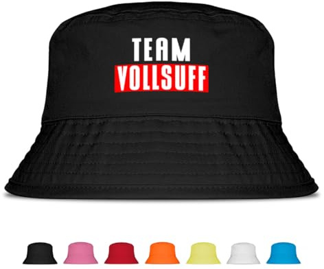 Prozente Momente Team Vollsuff - Fischerhut - Lustiger Fischerhut – Der perfekte Sonnenhut für Herren & Damen – Ideal als Malle-Outfit, Party-Accessoire & Festival-Eimerhut für den Strand