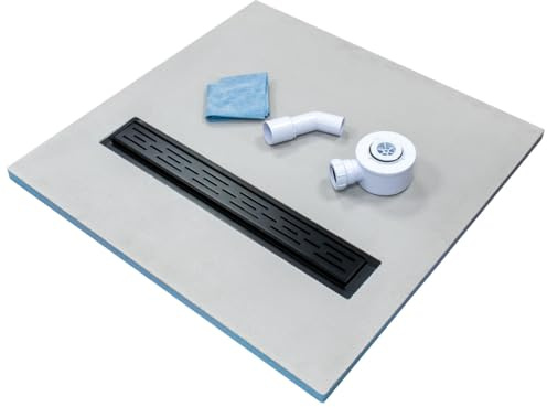 INSL8 Linear Wet Room Tile On Shower Tray - Waterproof XPS Core, Cement Coated Surface, Easy Installation and Handle, Black (Tile On/Solid, 1200 x 800 x 25mm)