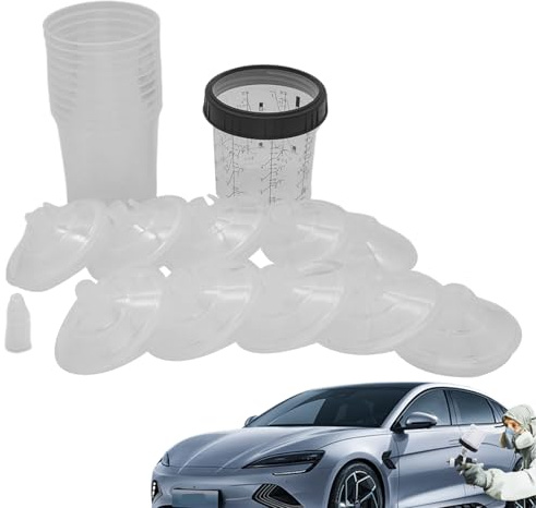 Yulokdwi à Peinture avec Couvercles - 400ml Gobelet de Mélange pour Pistolet à Peinture avec Anneau de Retenue et 5 Bouchons,Accessoires De Automobile pour Revêtement Industriel Et