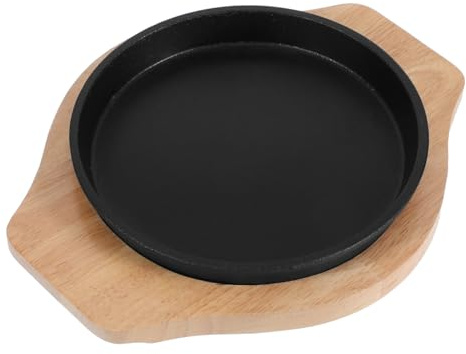 HOLIDYOYO Plato de Hierro Fundido para Steak de Sartén Redondo Grueso con Base de Distribución Uniforme de Calor para Cocina Inducción y Reuniones Familiares