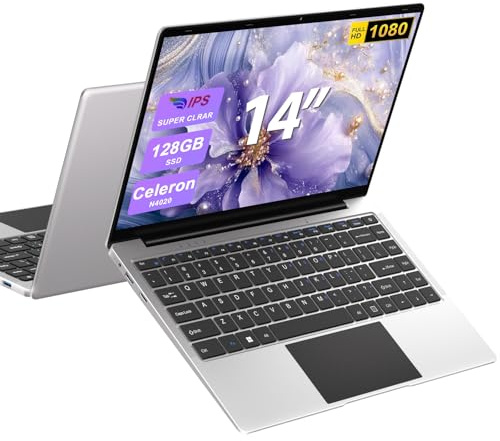 bvate 2025 PC Portatile 14 Pollici Computer Portatile 6GB RAM 128GB SSD RPM 600 Notebook Celeron Fino a 2.8Ghz Laptop Win con Mouse Wireless & Adesivi per Tastiera Italiana-Argento-B