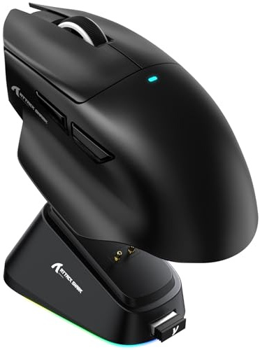 ATTACK SHARK V6 65g SUPERLIGHT Mouse with Magnetic Charging Dock, PixArt PAW3311 Gaming Sensor, 25000 DPI, 500 mAh Battery, BT/Wireless/Wired Ergonomic Mice with Thumb Rest, for Win11/Xbox/PS/Mac