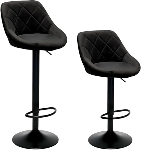 YLGJ&TIDY Barhocker 2er Set 360° Drehbaren Rückenlehne Fußstütze Gepolsterter Samtsitz Höhenverstellbare Barstühle Rutschfestes Metallfuß Küchenhocker für Kücheninsel (Schwarz, 2 Stücke