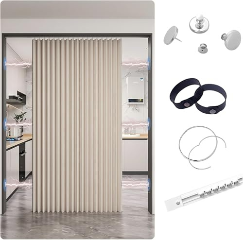 YSZBD Cortina plegable para puerta de puerta, cortina de protección contra ruido, cortina de puerta sin agujeros, cortina de armario para deslizar, cortina de puerta con protección contra el frío