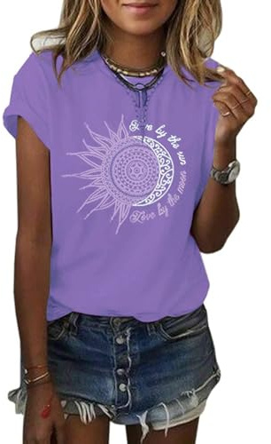 Cicy Bell Maglietta da donna con scollo rotondo, estivo, a maniche corte, vintage, basic Shirts