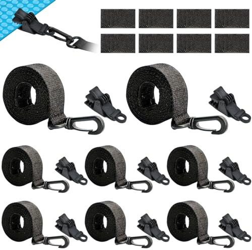 KAGEYMB Juego de 8 Enrollador para Piscina, Dispositivo de Enrollado, Cintas de Sujeción con Clips, Cintas de Sujeción y Accesorios, Cinta Enrollador Piscina para Cubiertas Solares Correas de Sujeción