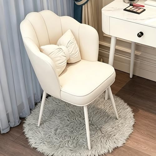 Generisch Esszimmerstühle Samt, Muschelsessel mit Rückenlehne & Armlehnen, Schminktisch Stuhl, Polstersessel Elegant, Akzentstuhl mit Metallbeinen Accent Chair,Weiß
