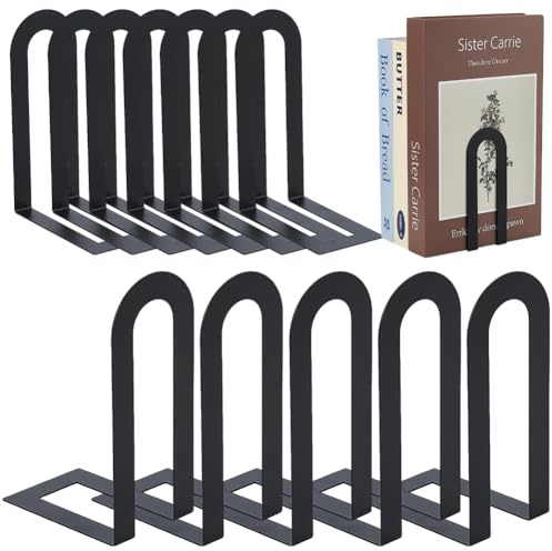 WEBEEDY 12 Cale Livres Noir Petits Supports Modernes en Fer pour Étagères, Séparateur Décoratif pour Maintenir Livres Lourds, Organisateur Bibliothèque 14.2x5.7cm
