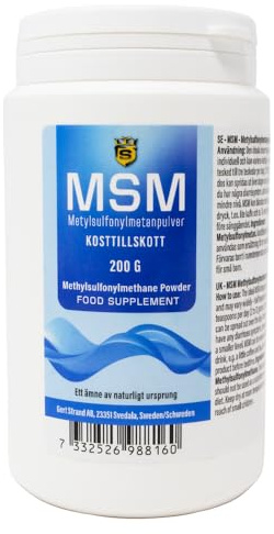 MSM Pulver 200 g – 100% rent metylsulfonylmetan – Premiumkvalitet – För leder, hud, hår & naglar – Utan tillsatser – Tillverkat i Sverige