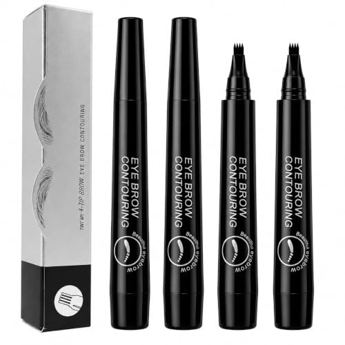 4 Pack Beard Pencil Filler for Men, Black Beard Pen with 4-Prong Fork Tip | Waterproof & Smudgeproof Beard Filler for Sparse Areas, Hairlines, Brows, with Natural-Looking Strokes, Lasting Beard to Fill