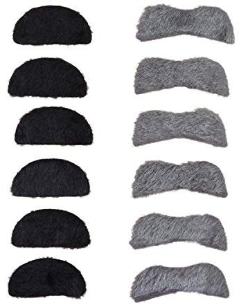 WeAreAwesome Bartset - 12 Stück - Bärte zum Ankleben - Schwarz Grau - Set 8