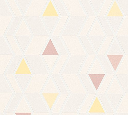 A.S. Création Vliestapete Happy Spring Tapete geometrisch grafisch im skandinavischen Stil 10,05 m x 0,53 m beige gelb grau Made in Germany 343024 34302-4