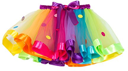 NEXLOMOS Girls Colorful Rainbow Layered Ribbon Tiered Ballet Tutu Skirt (Wafer Rainbow,Medium/4-6 Years)