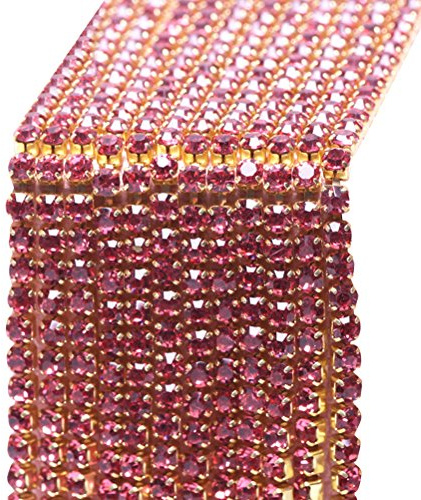 ULTNICE Strassband 10m Strass Schließen Kette 2mm Strasskette Dekoband für DIY Schmuck Handwerk (Rose Rot)