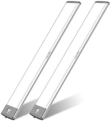 LEPOTEC Type-C Schrankbeleuchtung mit Bewegungsmelder: Wiederaufladbare, Kabellose 54 LED Innenbeleuchtung mit 2500mAh Akku & Klebepad - Auto Ein/Aus für Schrank, Küche, Vitrine (2er Pack)