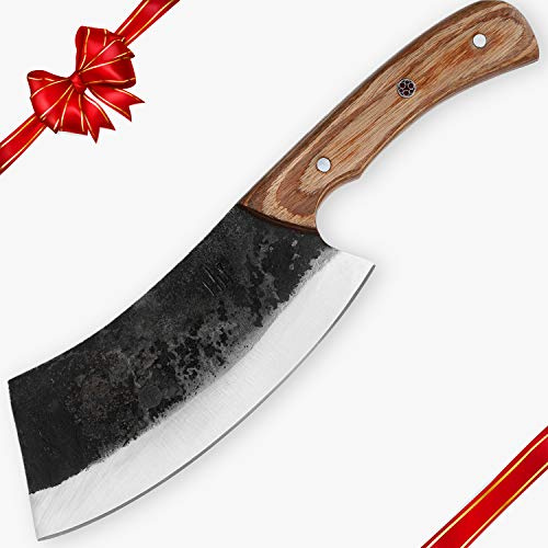 Hobby Hut HH-328 Custom Handmade 25,4 cm, Hackmesser 1095 Kohlenstoffstahl Jagdmesser mit Scheide, festes Klingenmesser, Pakka Holzgriff für Jagd und Camping