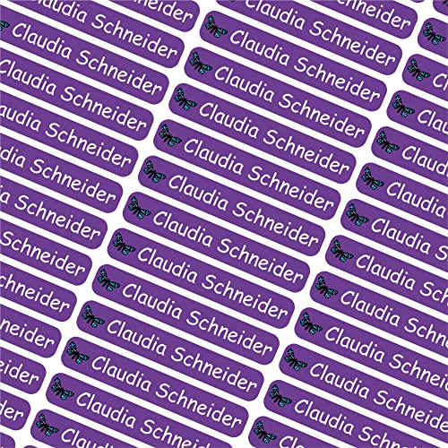 Indigos UG Namensaufkleber Kinder Schule - 6x1cm - 047 - Schmetterling - Etiketten selbstklebend - 60 personalisierte Aufkleber für Kindergarten Stifte, Bücher Brotdose Federmappe Lineale & Spielzeug