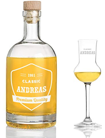 Set regalo personalizzato per liquore, 700 ml, con incisione personalizzata, con 1 bicchiere da liquore, per uomo, donna, nonno, nonna - 2 pezzi, regalo di compleanno