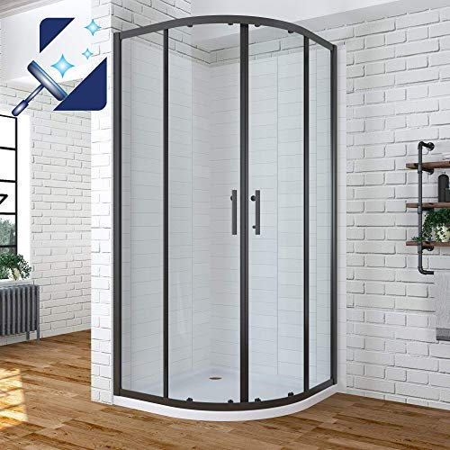 AQUABATOS® 90x90x195cm Duschkabine Viertelkreis Runddusche halbrund Dusche mit Schiebetüren | 6mm ESG Sicherheitsglas | Nano Beschichtung | Profilfarbe Schwarz matt | Radius: 55cm | ohne Duschwanne