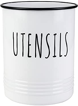 Karisky Utensil Holder, Metal Kitchen Utensil Crock Holder for Countertop, Modern Utensil Caddy Organizer, 13 x 17cm, White